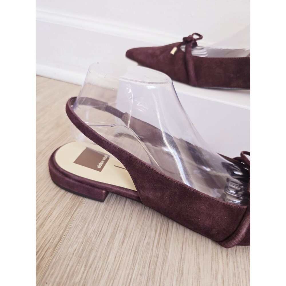 Dolce Vita Payge Pointed Toe Slingback Flats 10 Bow Suede Leather Burgundy Red - Picture 3 of 12